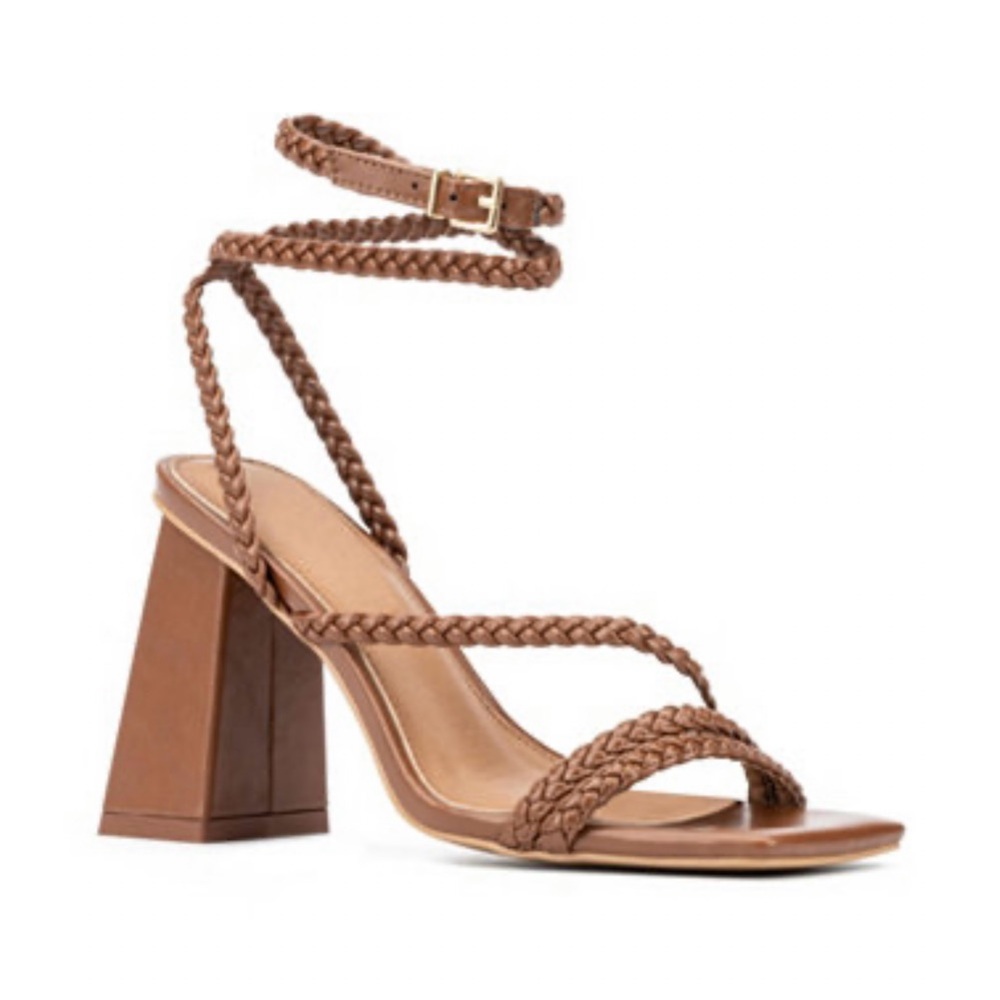 Gabriel Union Braided Strap Brown Heeled Sandals